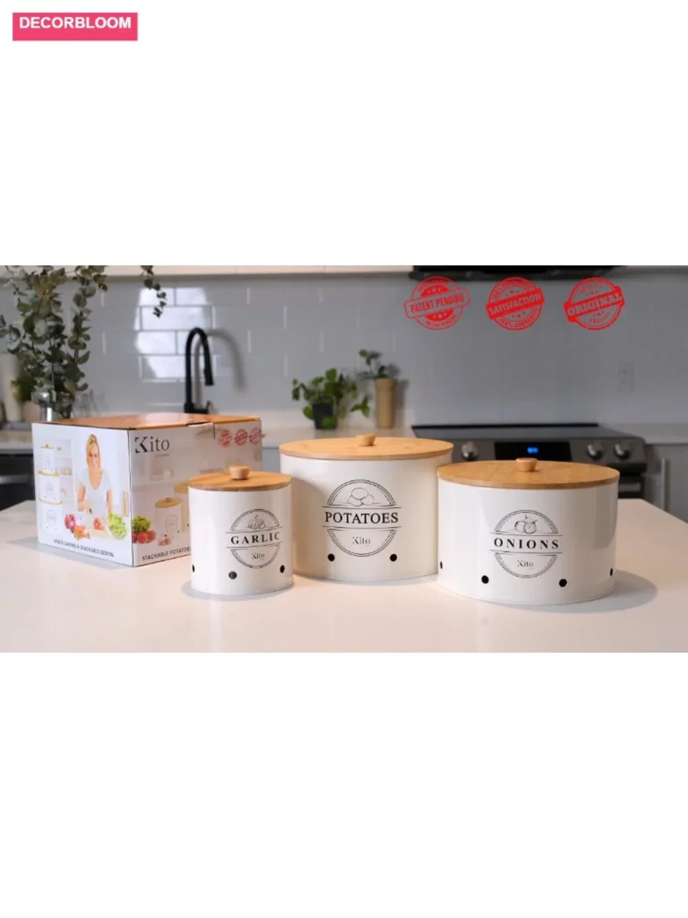Stackable Steel Canisters with Wooden Bamboo Lids, Food Storage for Kitchen